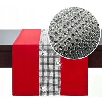 Bieżnik z cyrkoniami w kolorze różowym 40x140cm