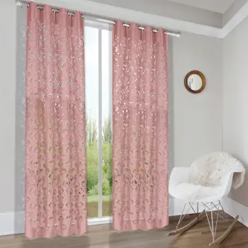 Zasłona pudrowy róż kwiaty 250x145 Len-YH