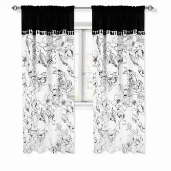 Zasłona boho kwiaty biała czarna 250x145cm