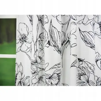 Zasłona boho kwiaty biała czarna 250x145cm