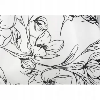Zasłona boho kwiaty biała czarna 250x145cm