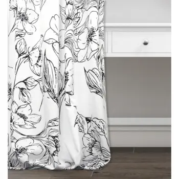 Zasłona boho kwiaty biała czarna 250x145cm