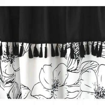 Zasłona boho kwiaty biała czarna 250x145cm