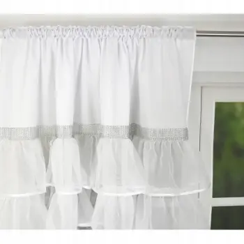 Firana biała woal falbany cyrkonie taśma 250x145cm