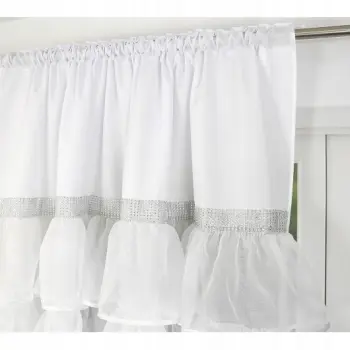Firana biała woal falbany cyrkonie taśma 250x145cm