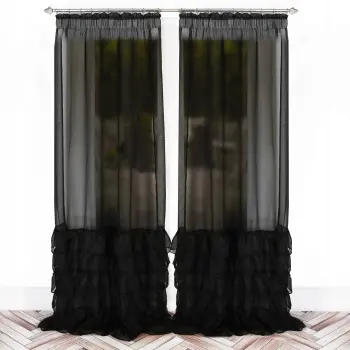 Firana woal czarna DOLLY falbany taśma 250x145cm