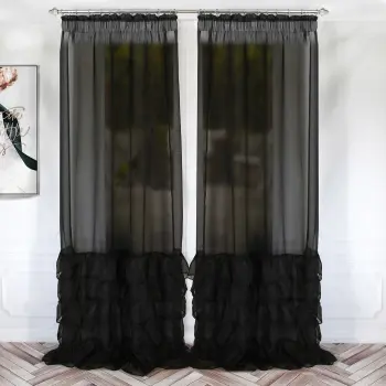 Firana woal czarna DOLLY falbany taśma 250x145cm