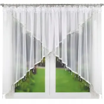 Firana woal biała taśma 150x400 cm koraliki