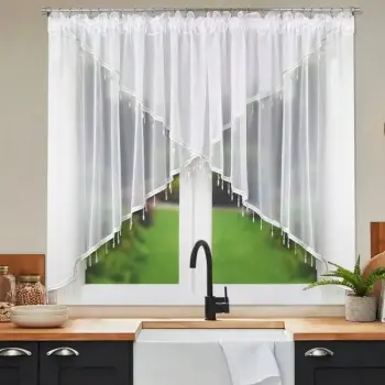 Firana woal biała taśma 150x400 cm koraliki
