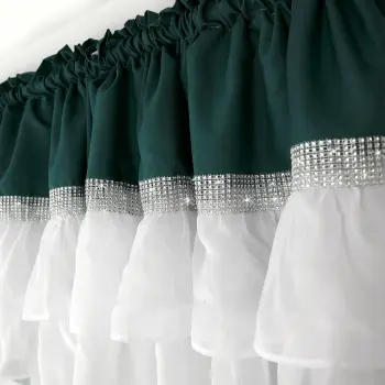 Firana woal falbana cyrkonie 150x400 biała zielona
