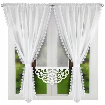 Firana gotowa sable z gipiurą 8cm i panelem ażurowym 160x150