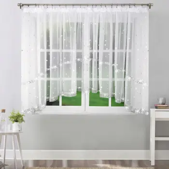 Firana biała woal 150x300 krótka gwiazdki święta