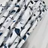 Firana gotowa woal 2 zasłony białe kwiaty niebieskie liście 160x400cm