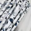 Firana gotowa woal 2 zasłony białe kwiaty niebieskie liście 160x400cm