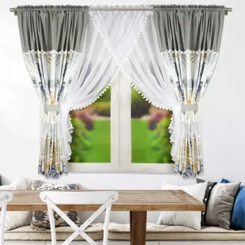 Zestaw dekoracyjny komplet firana krótka woal zasłony 155x400cm liście