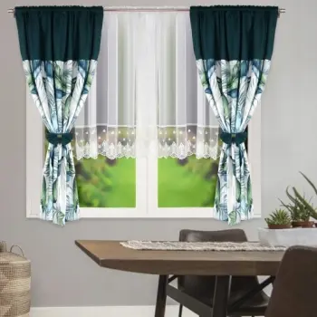 Zestaw dekoracyjny komplet firana krótka woal zasłony 155x300cm liście