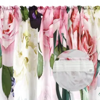 Zasłona biała w kwiaty 250x145cm taśma WAVE