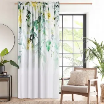 Zasłona biała w żółte kwiaty 250x145cm taśma WAVE