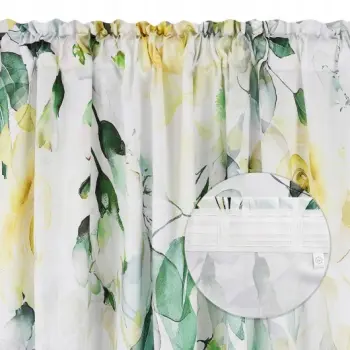 Zasłona biała w żółte kwiaty 250x145cm taśma WAVE