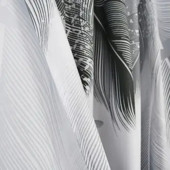 Zasłona biała w szare pióra 250x145cm taśma WAVE