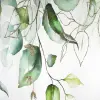 Zasłona biała w zielone duże liście 250x145cm taśma WAVE