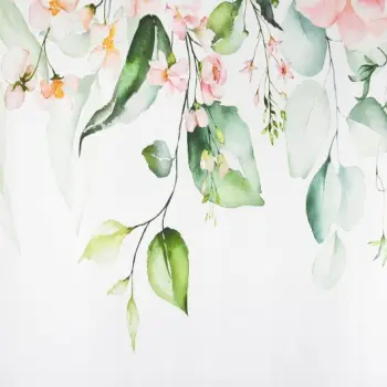 Zasłona biała w róże kremowo różowe 250x145cm taśma WAVE