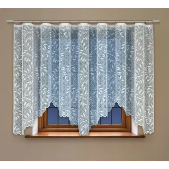 Biała firanka żakardowa taśma gotowa krótka 140x300cm liście na całości