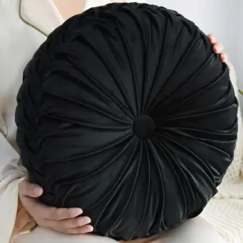 Poduszka dekoracyjna velvet welur okrągła koło czarny plisowana 35x35
