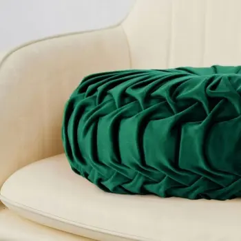 Poduszka dekoracyjna zielona velvet welur okrągła koło plisowana 35x35