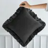 Poszewka dekoracyjna falbany welur 40x40 grafit ciemny szary
