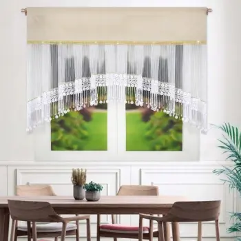 Firana markizeta welur 140x200 biała kremowa złote cyrkonie gipiura