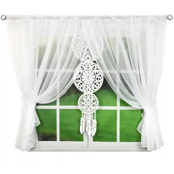 Krótka biała firana woal 150x400 z łapaczem snów panel 130x40